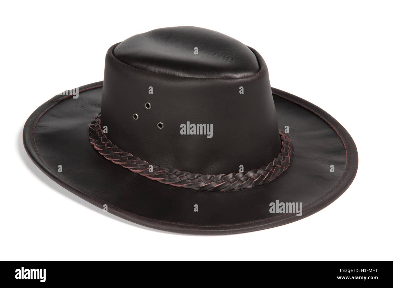 Cutout of a black brimmed leather hunting hat Stock Photo Alamy