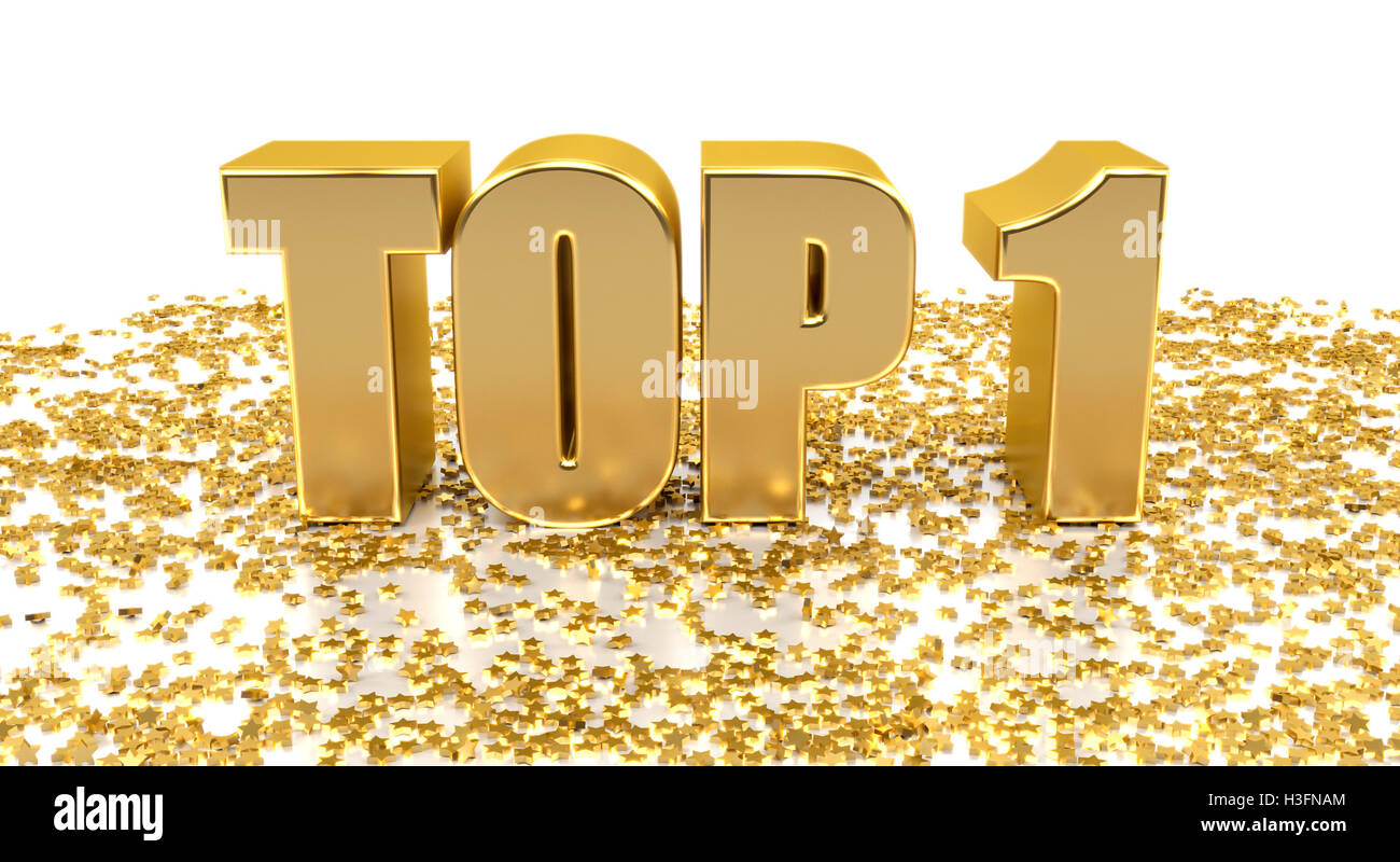 TOP 1 - with stars on white background - High quality 3D Render Stock Photo