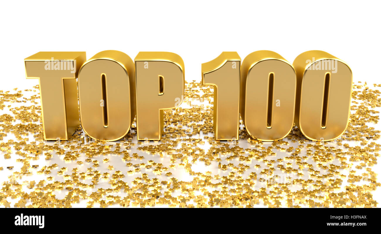 TOP 100 - with stars on white background - High quality 3D Render Stock