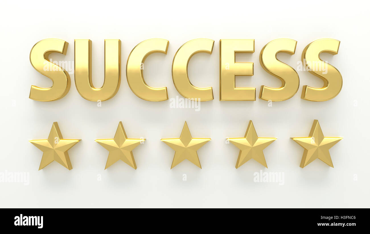SUCCESS with stars on white background - High quality 3D Render Stock Photo
