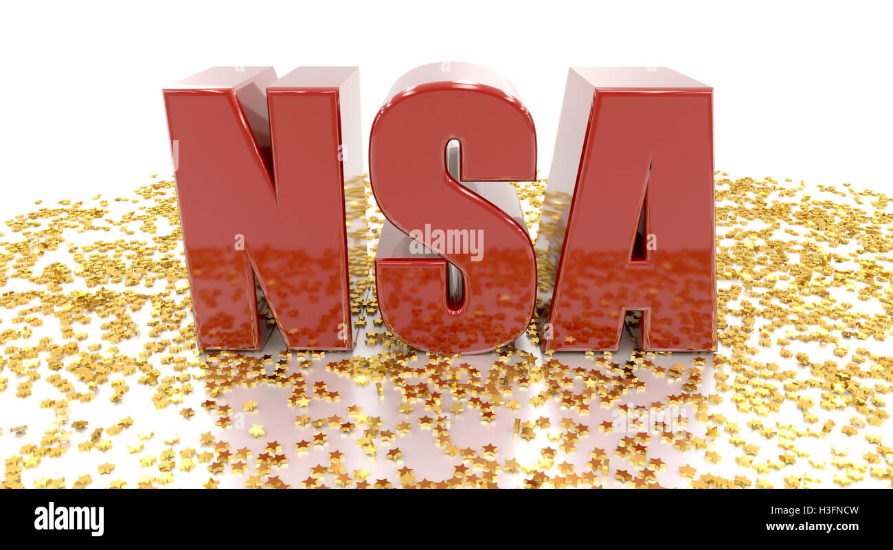 NSA - with gold stars on white background - High quality 3D Render Stock Photo