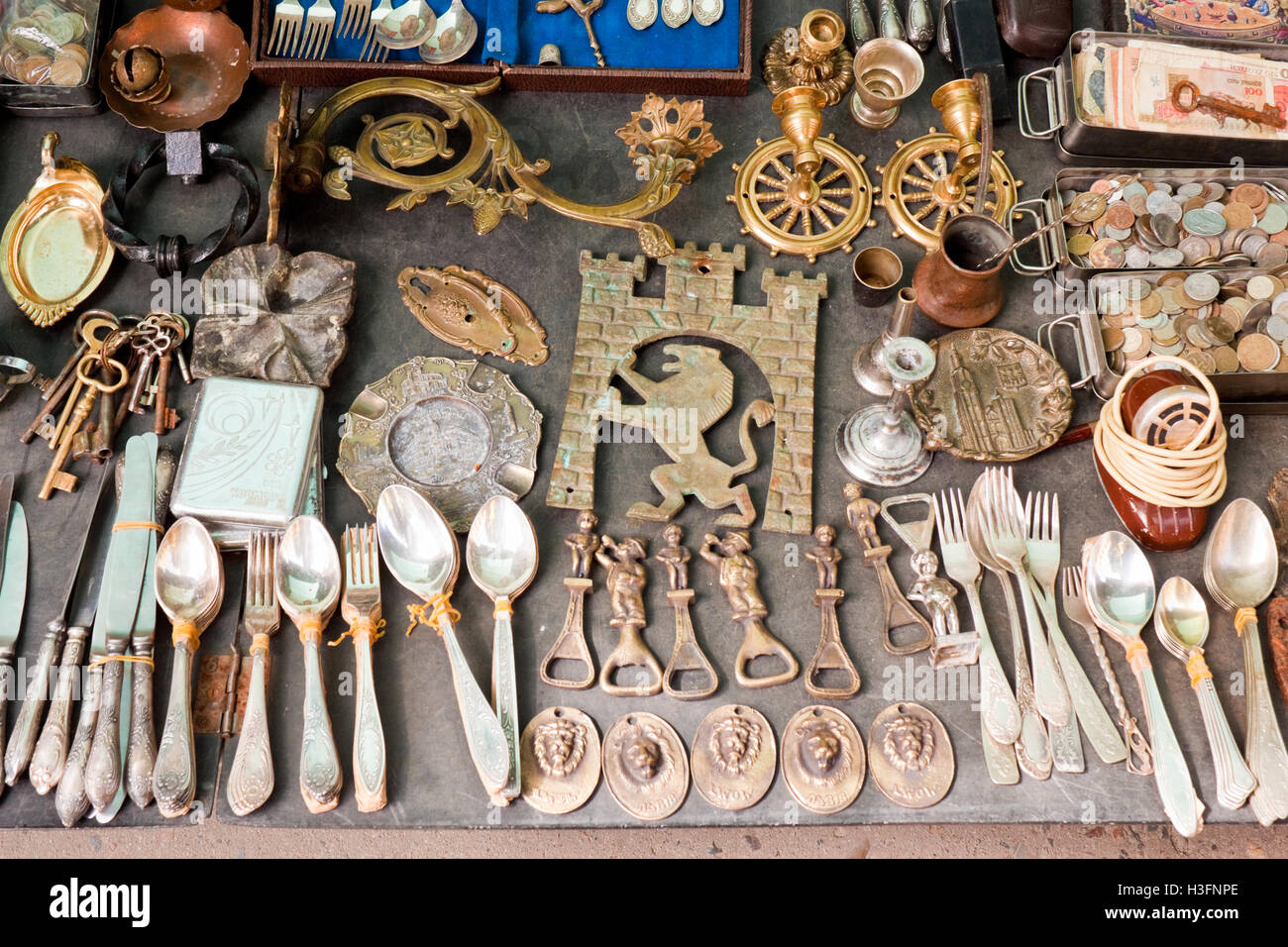 Lviv, Ukraine July 12, 2015 Various vintage things for sale on a