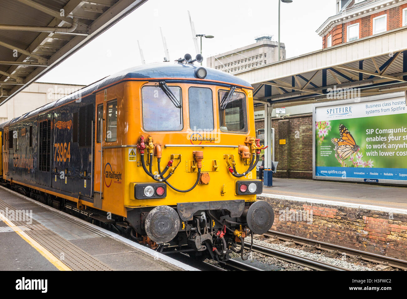GB Railfreight diesel railway engine in Woking Station, Surrey, UK Stock Photo