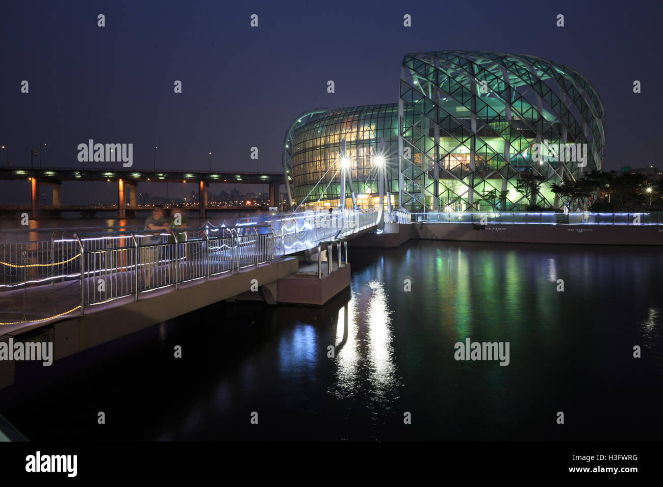 Beautiful night view at Seoul Floating Island nearly Han river in Korea. Stock Photo