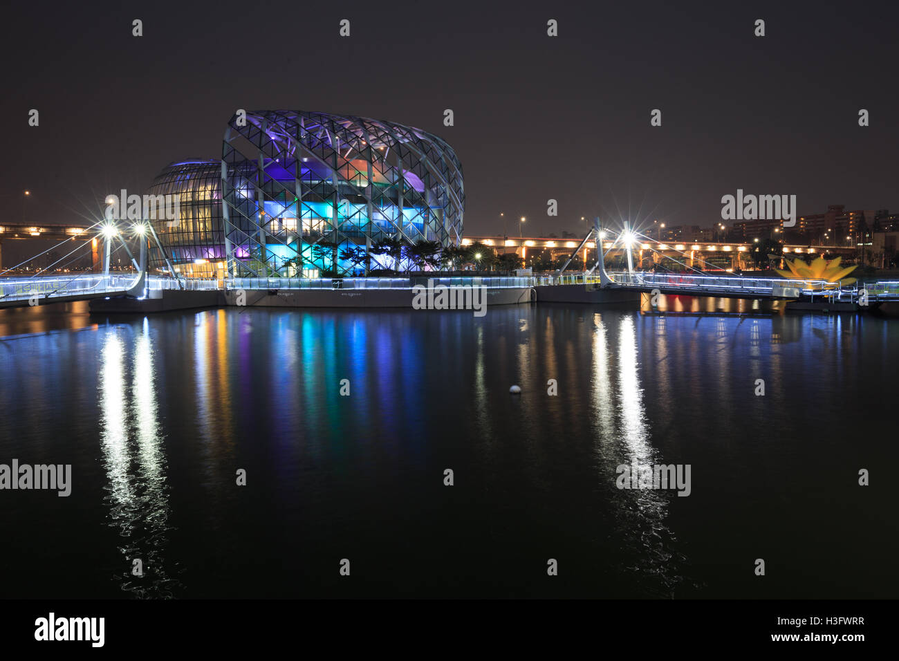 Beautiful night view at Seoul Floating Island nearly Han river in Korea. Stock Photo