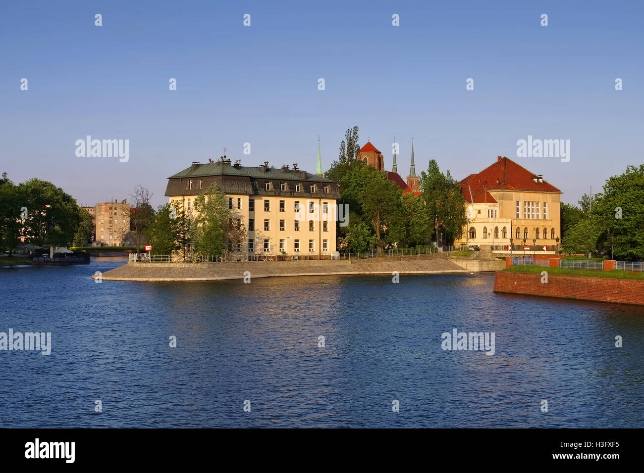 Breslau Skyline an der Oder - Breslau Skyline of the city and river Oder Stock Photo