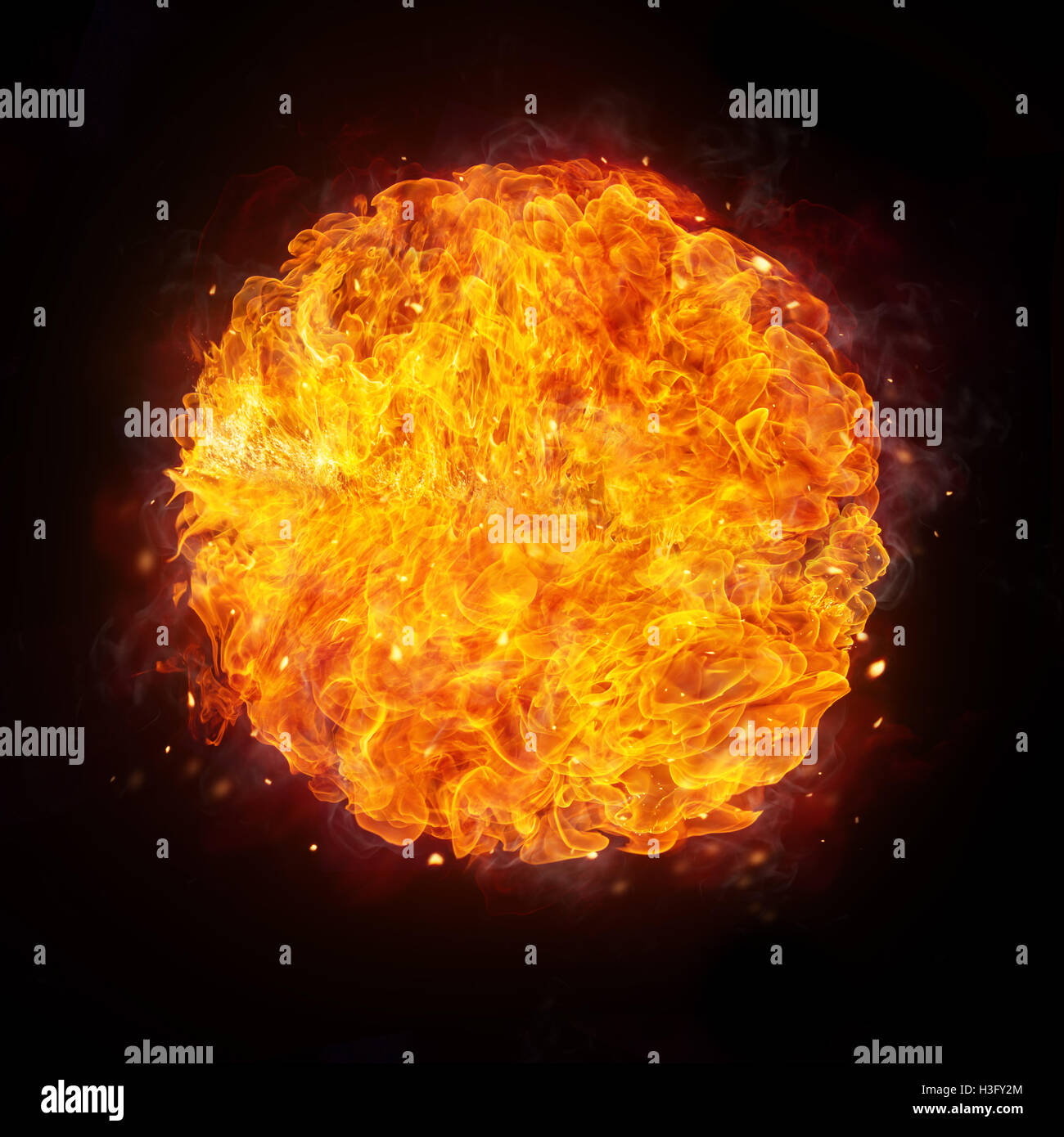 Abstract shape of fire ball isolated on black background Stock Photo