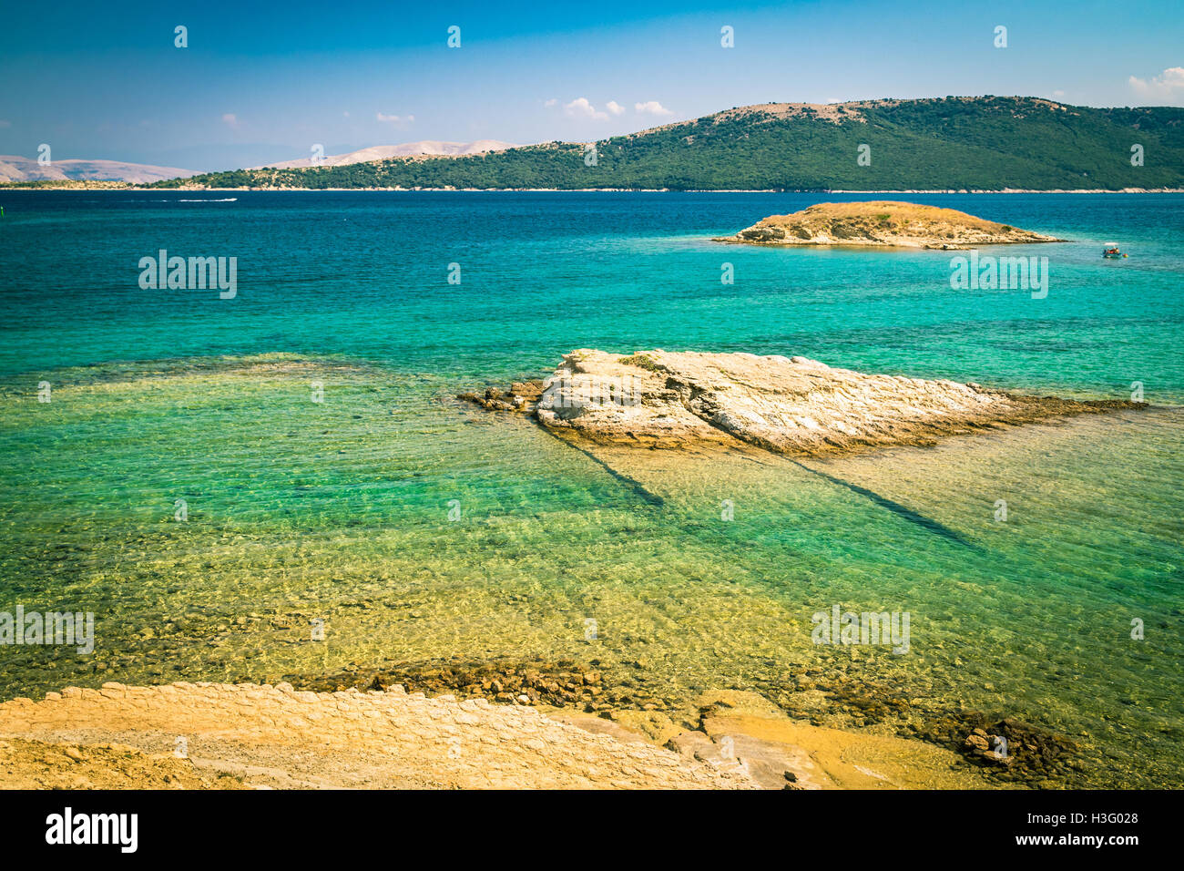The pristine coastline and crystal clear water of the island of Rab ...