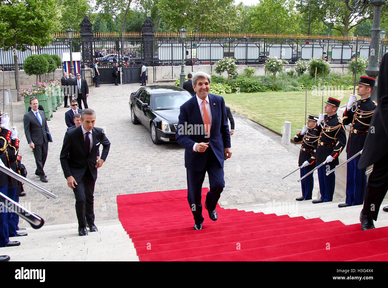 U.S. Secretary of State John Kerry arrives at the French Ministry of Foreign Affairs to meet with French Foreign Minister Jean-Marc Ayrault in Paris, France on July 30, 2016. Stock Photo