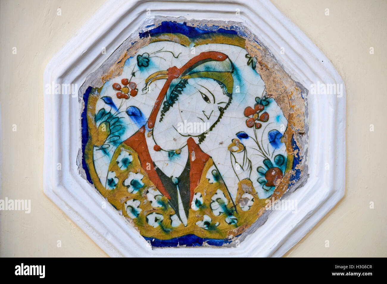 Iran, Tehran, Moghadam museum, tile decoration in the traditionnal house Stock Photo