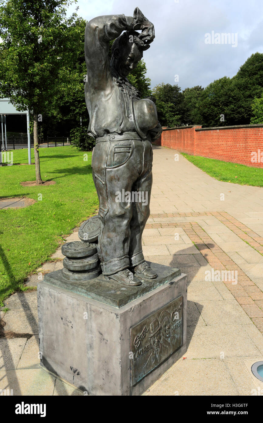 Statue of the comedian Stan Laurel, Bishop Auckland town, County Durham, England. Stock Photo
