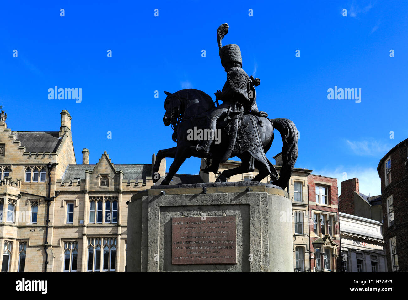 Bronze statue of Charles William Vane Stewart, Market Place, Durham City, County Durham, England. Stock Photo