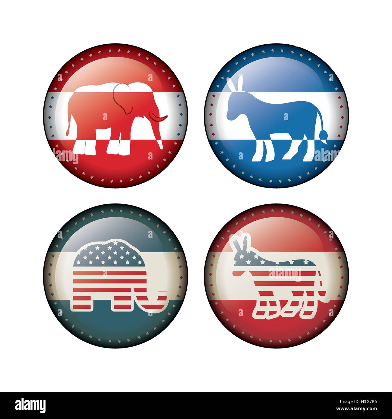 Elephant and donkey of vote inside buttons concept Stock Vector Image ...