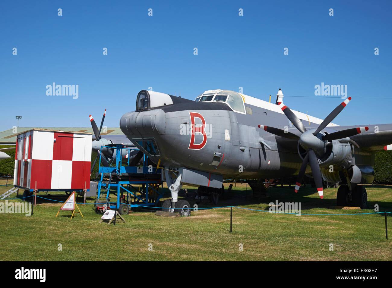 An Avro Shackleton Mk.3 Phase 3 maritime patrol aircraft on display at the Newark Air Museum, Nottinghamshire, England. Stock Photo