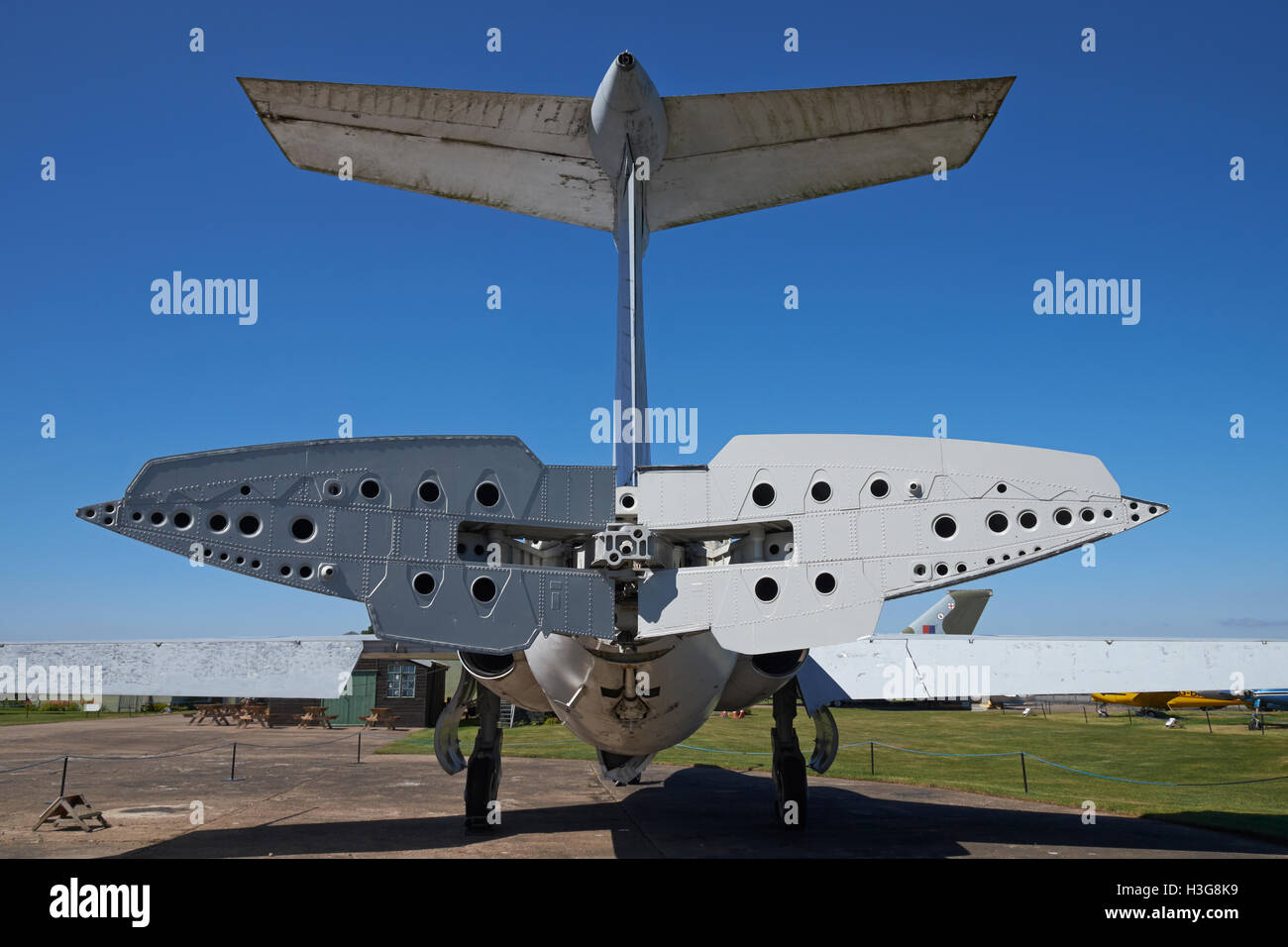 The open air brakes of a Blackburn Buccaneer S.1 aircraft at the Newark