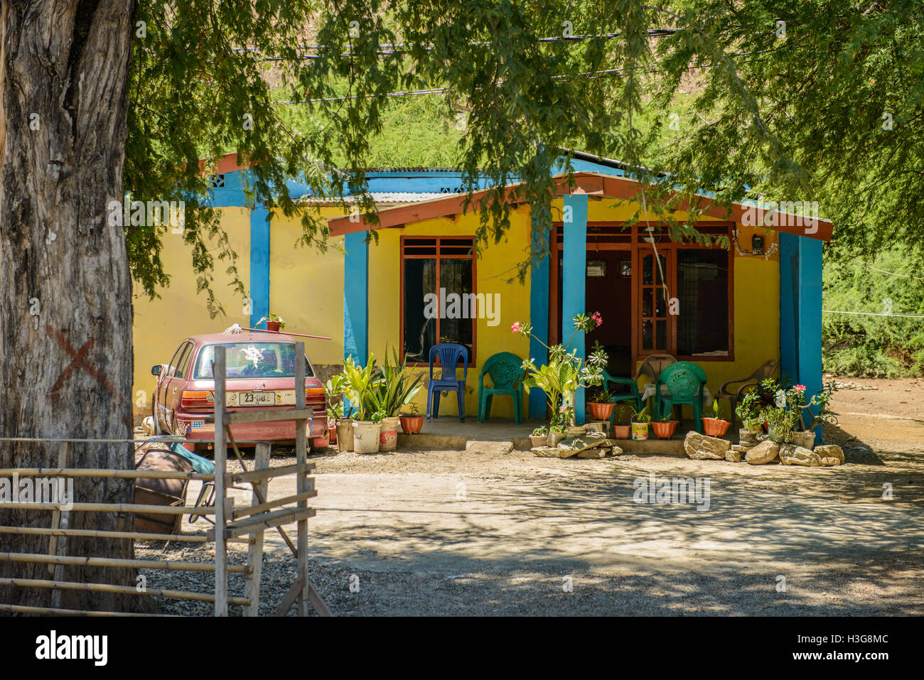 Colourful house by the sea, Areia Branca, Dili, Timor Leste Stock Photo