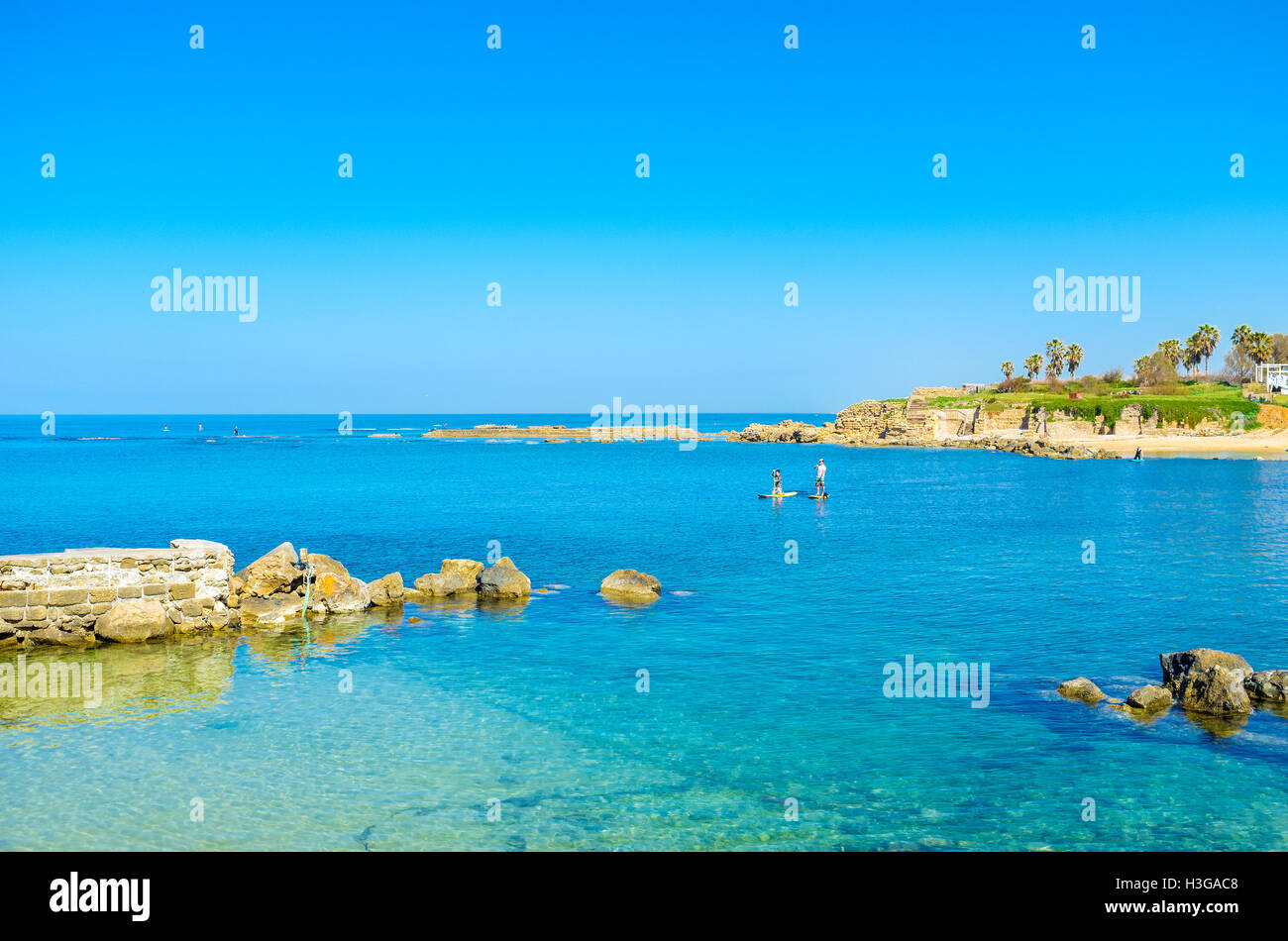 The beautiful seascape of Caesarea, the famous National Park in the Western Galilee, Israel. Stock Photo
