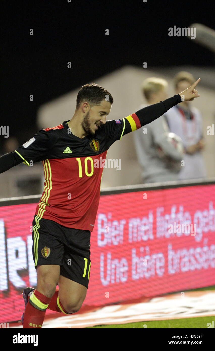 Brussels, Belgium. 07th Oct, 2016. Brussels, Belgium - October 7 Goal Eden Hazard at the FIFA World Cup 2018 Qualifier match between Belgium and Bosnia and Herzegovina at the Heysel Stadium October 7, 2016 Brussels, Belgium. Credit:  Laurent Lairys/Agence Locevaphotos/Alamy Live News Stock Photo