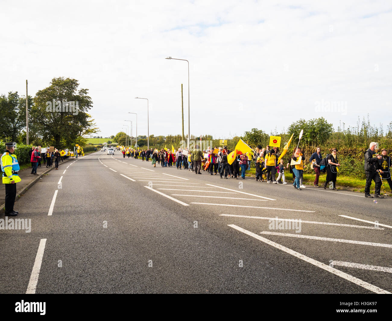 Preston, Lancashire, UK. 8th October, 2016. Anti-fracking protestors gather for a rally to express their concern over plans to frack land on Preston New Road despite local authorities rejecting the proposal. Credit:  Jason Smalley Photography/Alamy Live News Stock Photo