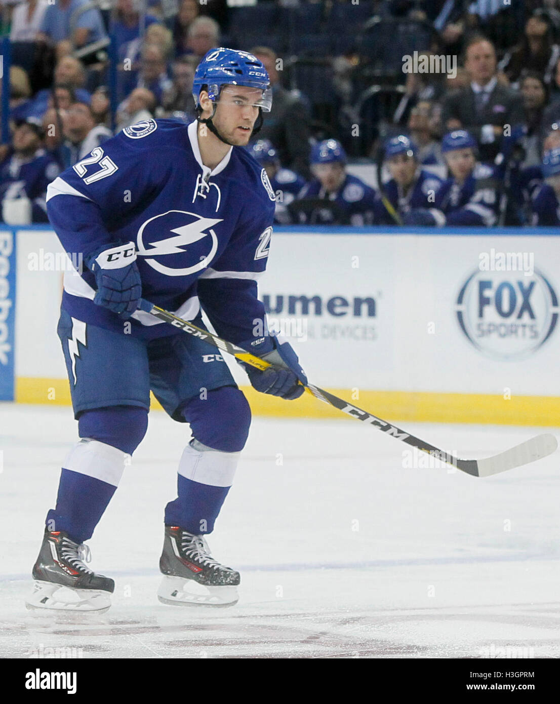 Tampa, Florida, USA. 8th Oct, 2016. Tampa Bay Lightning left wing Jonathan Drouin (27) on the