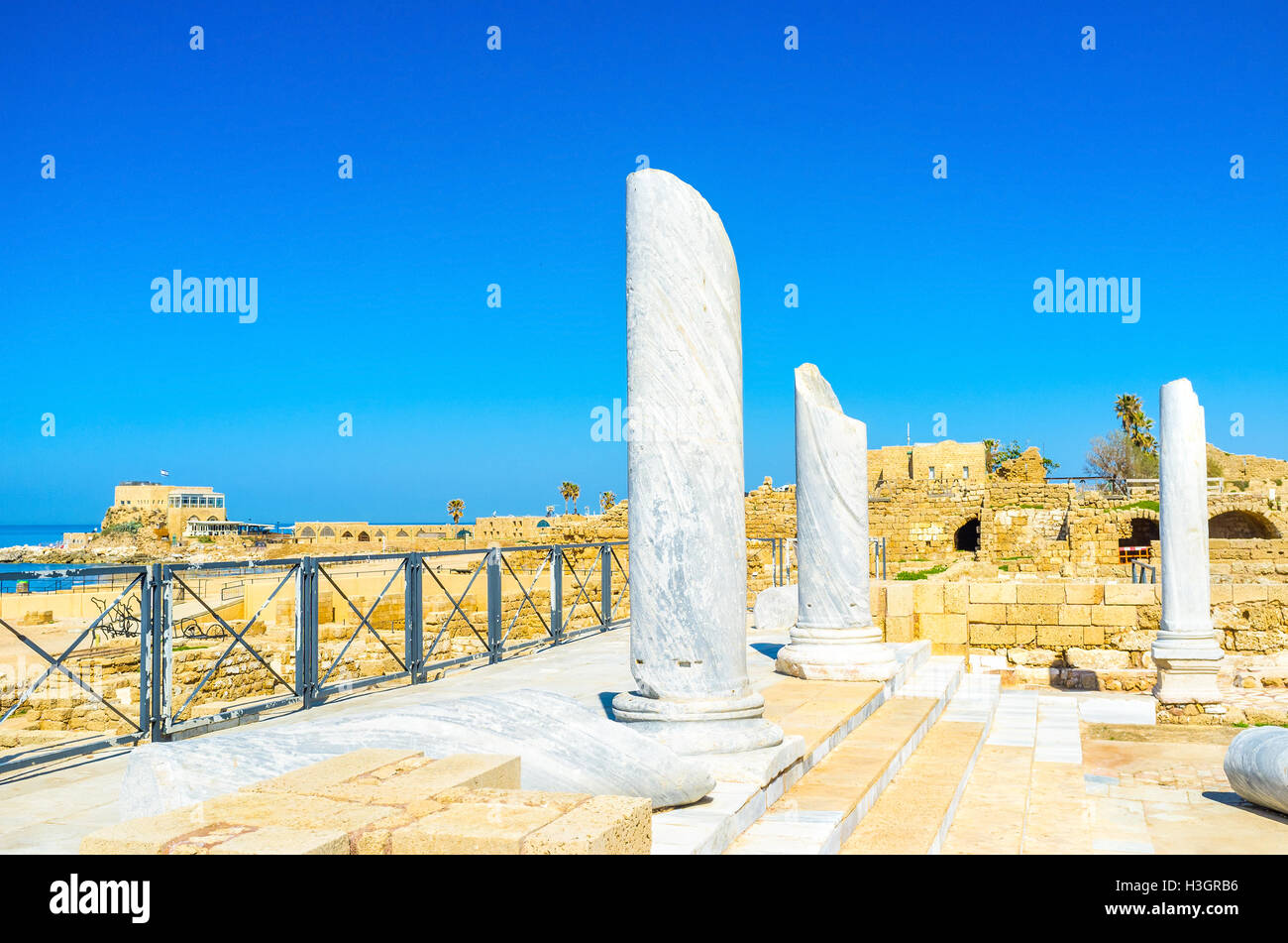 The white marble columns are the preserved elements of the ancient ...
