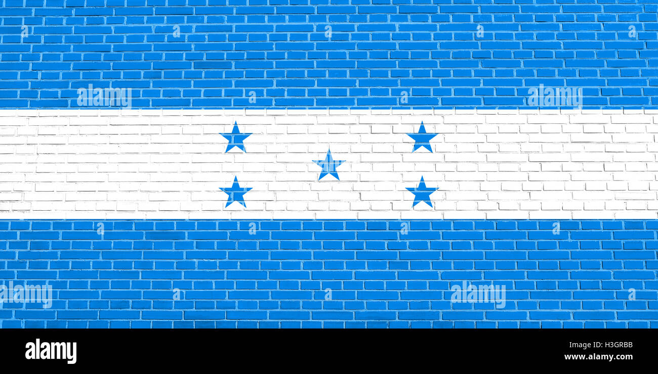 Honduran national official flag. Republic of Honduras patriotic symbol, banner, element, background. Flag of Honduras on brick Stock Photo