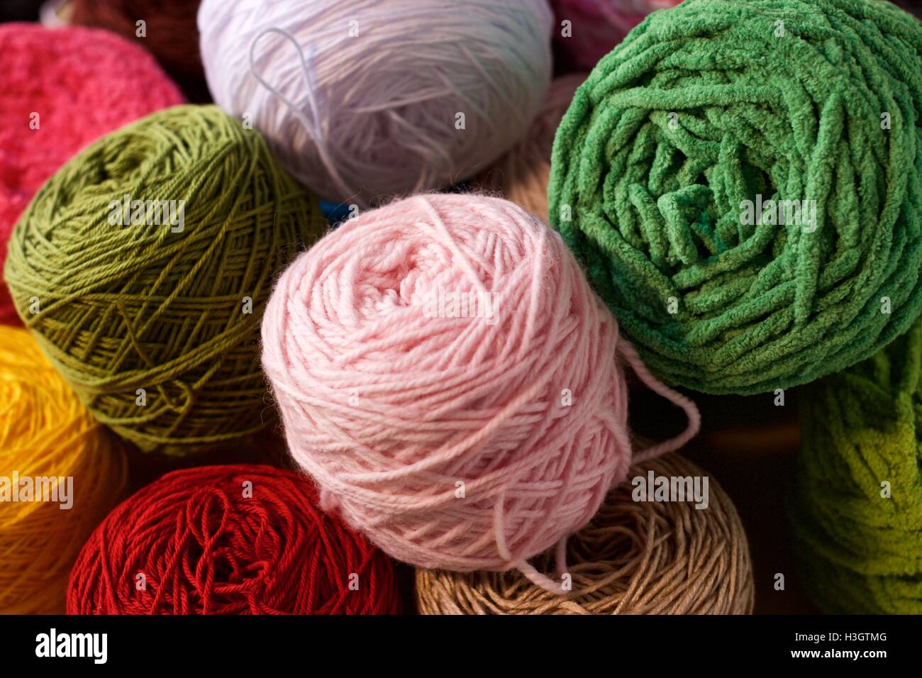Piles of Balls yarn wool cotton silk udon Stock Photo