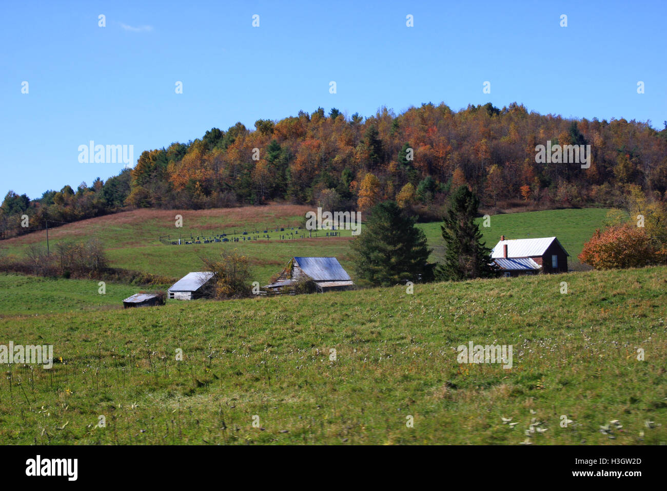 Fall landscape with farm property and old cemetery in Blue Ridge ...