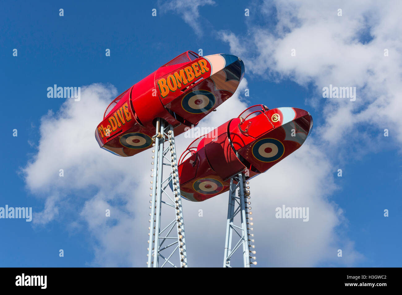 The Dive Bomber ride at vintage Carters Steam Fair on The Green, Englefield Green, Surrey, England, United Kingdom Stock Photo