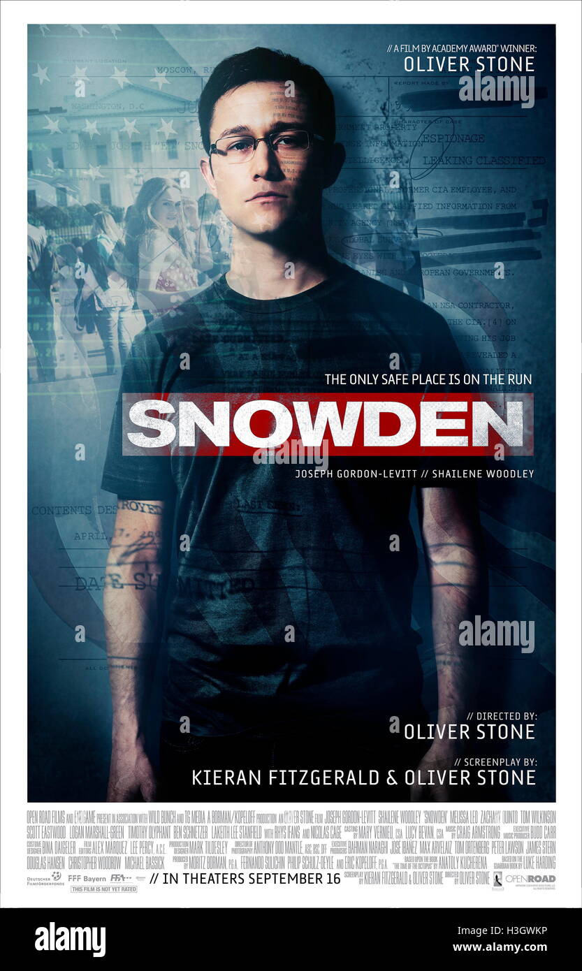 RELEASE DATE: September 16, 2016 TITLE: Snowden STUDIO: Open Road Films DIRECTOR: Oliver Stone PLOT: The NSA's illegal surveillance techniques are leaked to the public by one of the agency's employees, Edward Snowden, in the form of thousands of classified documents distributed to the press STARRING: Joseph Gordon-Levitt as Edward Snowden (Credit: c Open Road Films/Entertainment Pictures/) Stock Photo