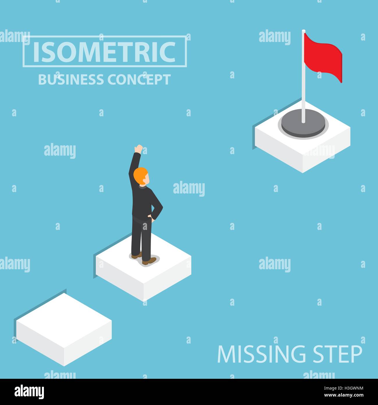 Flat 3d isometric businessman facing with the missing step to success, business obstacle concept Stock Vector