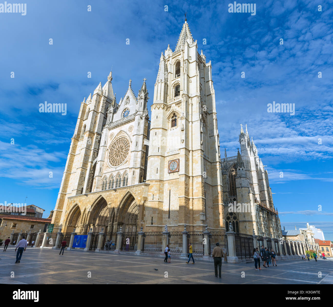 Gothic Cathedral of Leon, Castilla Leon, Spain. Panorama Stock Photo