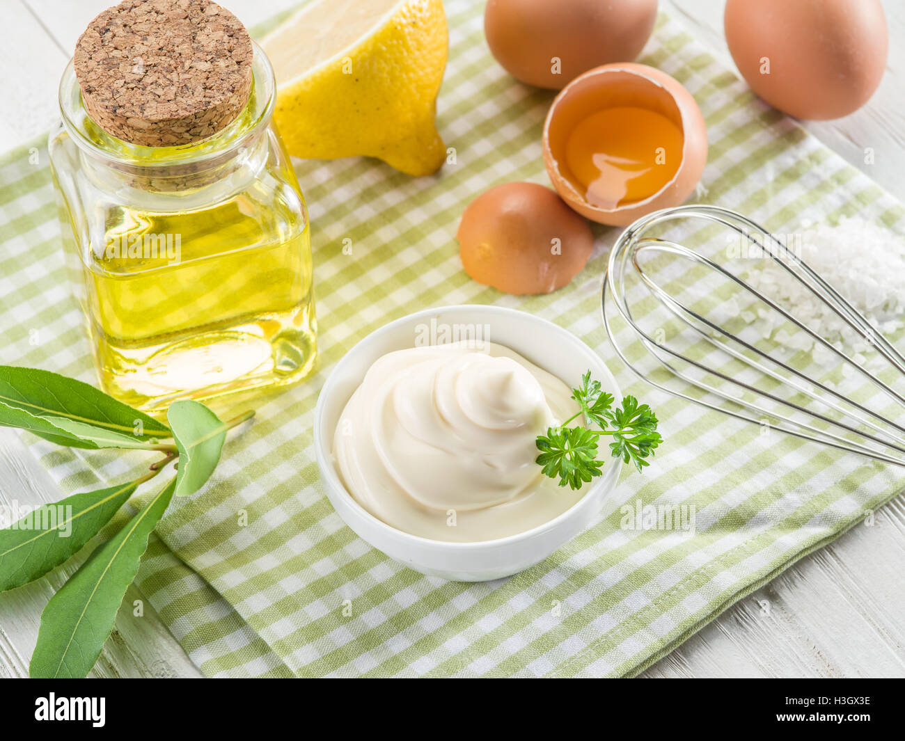 Natural mayonnaise ingredients and the sauce itself Stock Photo Alamy