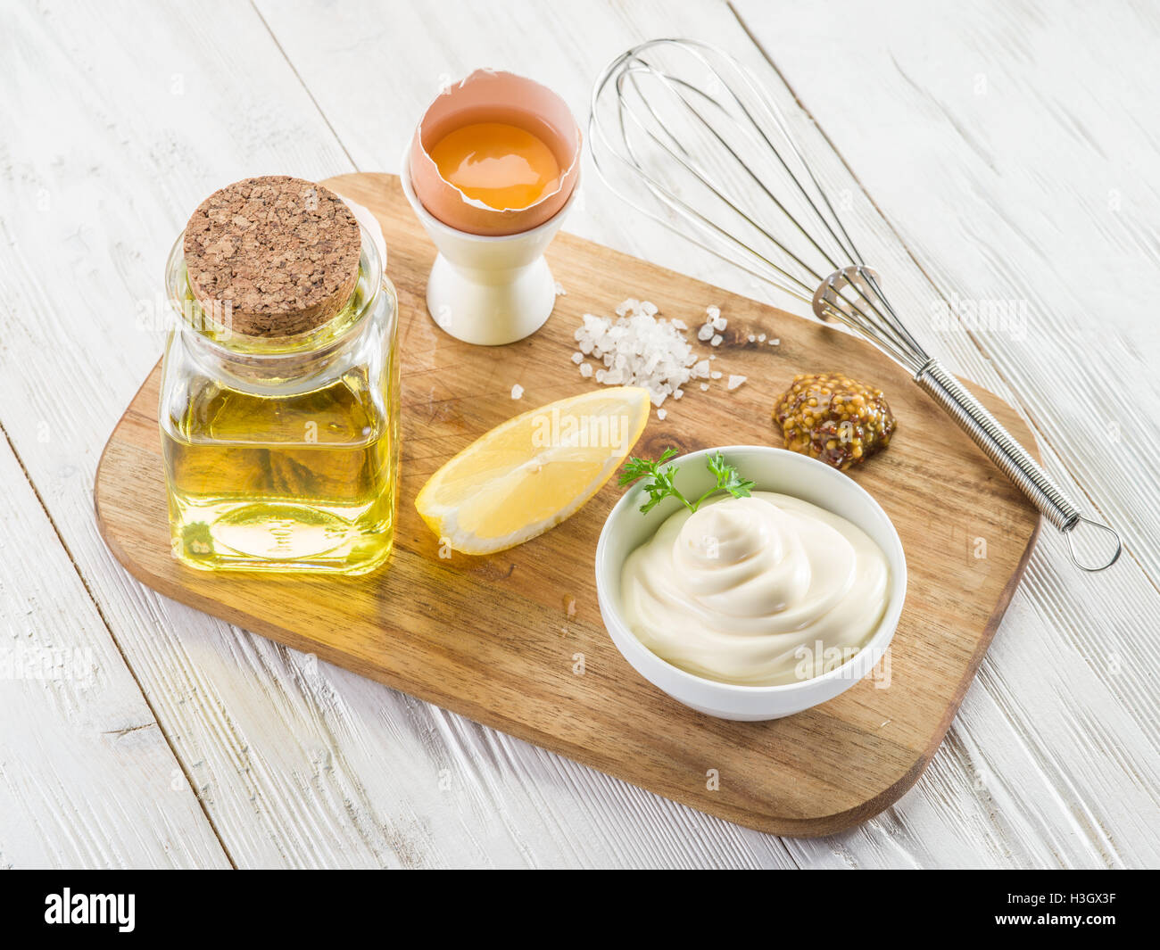 Natural mayonnaise ingredients and the sauce itself Stock Photo Alamy