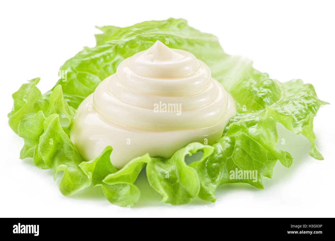 Natural mayonnaise sauce on the salad leaf Stock Photo Alamy