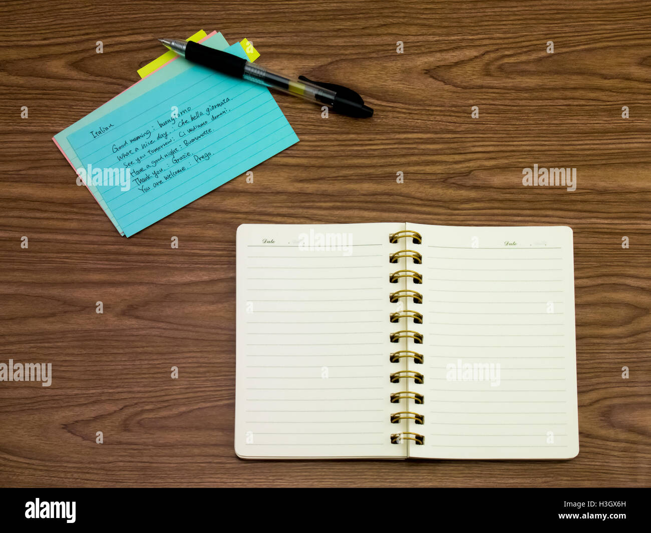 Italian; Learning New Language Writing Words on the Notebook Stock Photo Alamy