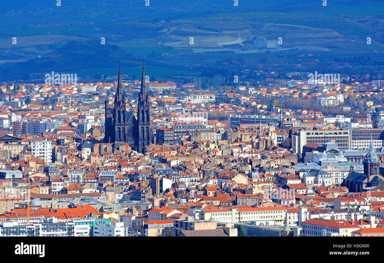 aerial view on Clermont Ferrand city Puy de Dome Auvergne Massif Central France Stock Photo