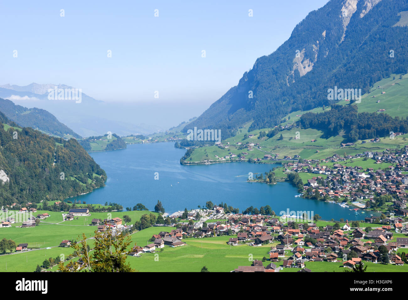 Lake Lungern Valley view from Brunig Pass, Switzerland Stock Photo