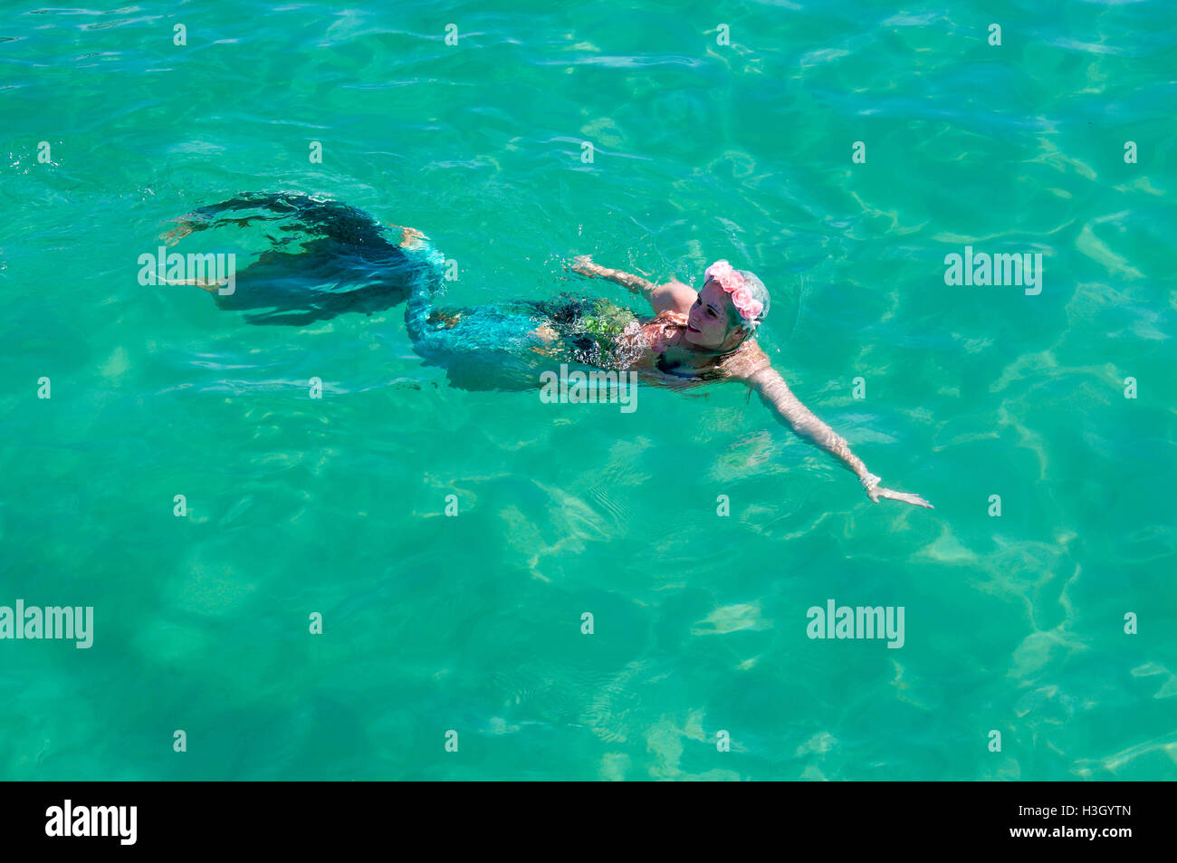 Coogee,WA,Australia-April 3,2016:Female mermaid entertainer swimming ...