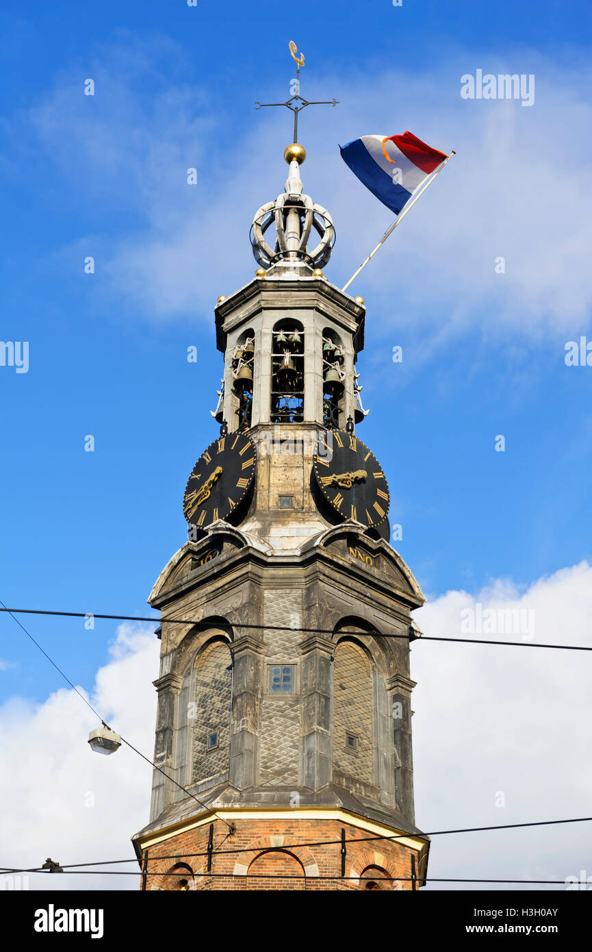 Munttoren clock tower in Muntplein square, Amsterdam, Netherlands Stock