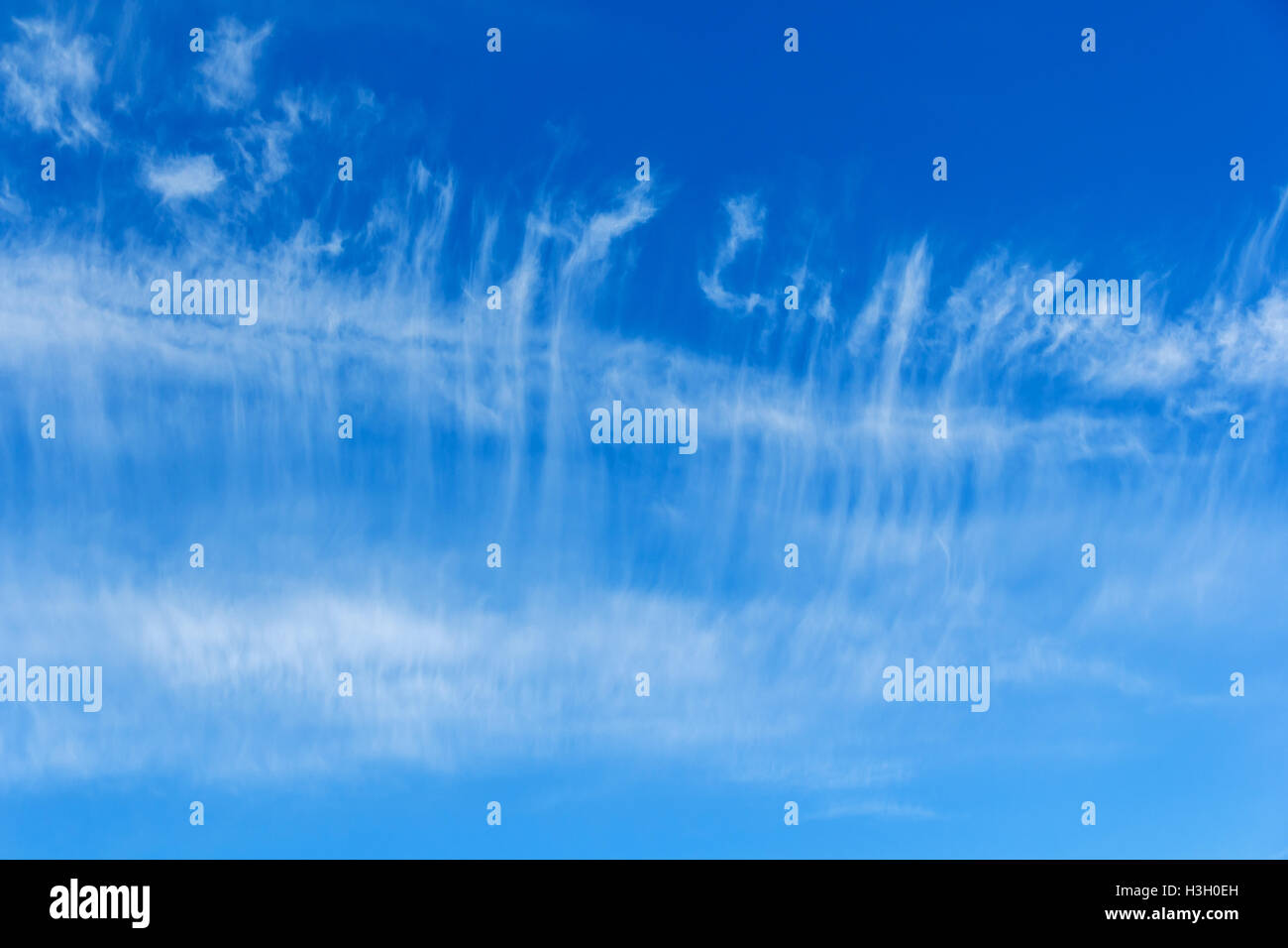 Bright blue sky with white fluffy clouds Stock Photo