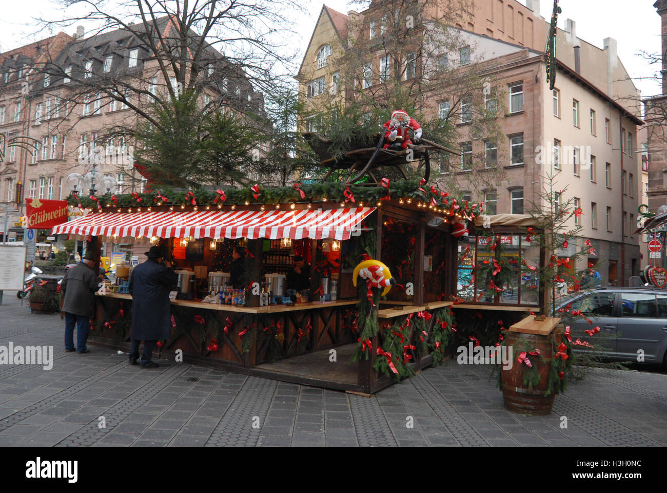 A Gluhwein ( Mulled wine) bar at the Nuremberg Christmas Market in