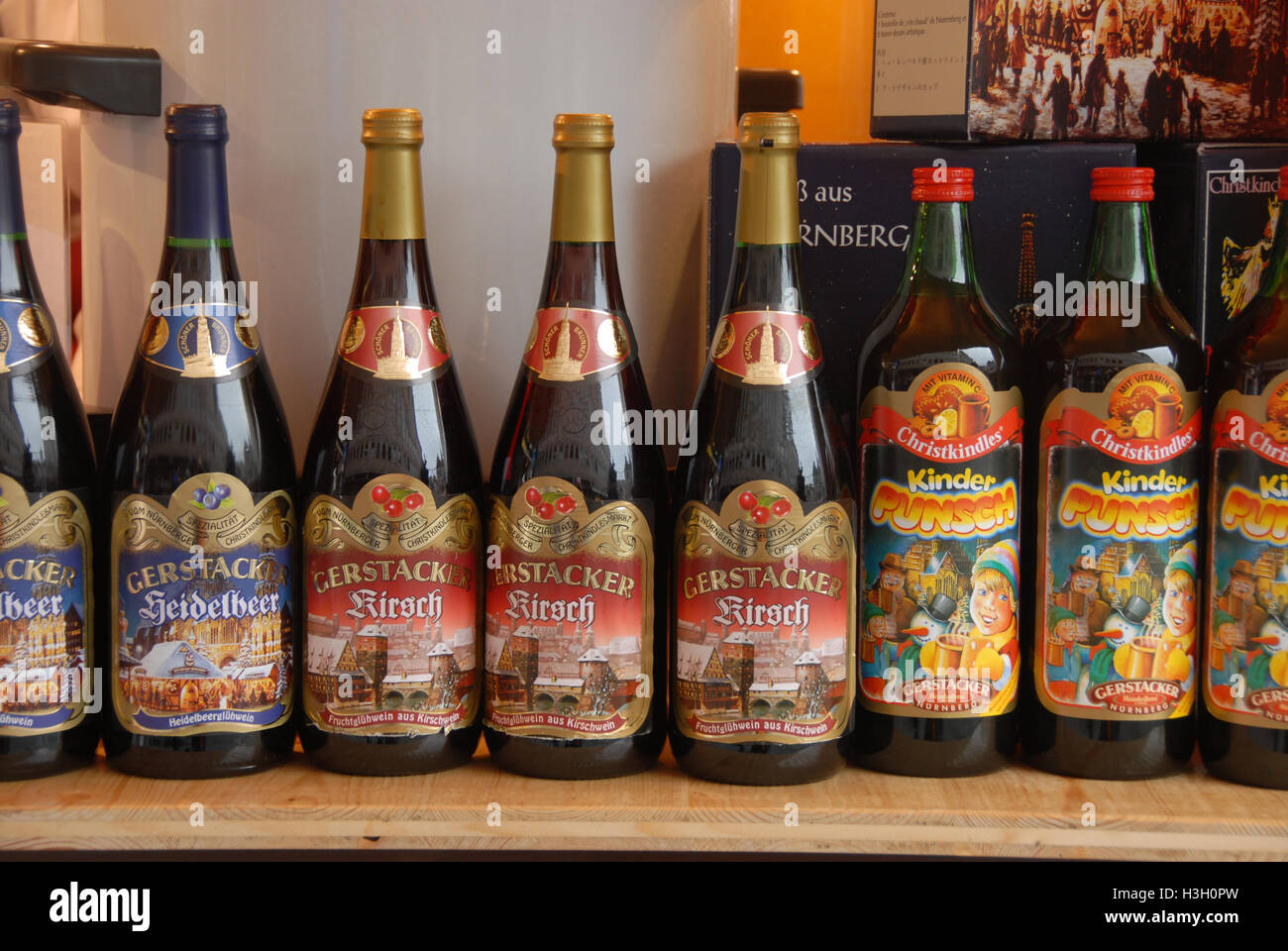 Bottles of locally produced Gluhwein (mulled wine) at the the Nuremberg