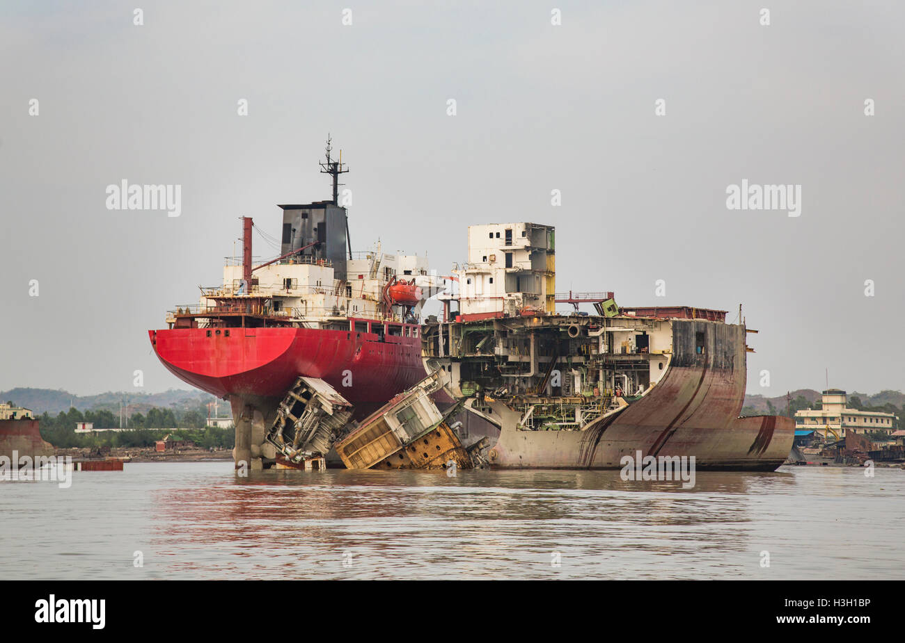 Ship at the ship breaking yard in Chittagong, Bangladesh Stock Photo