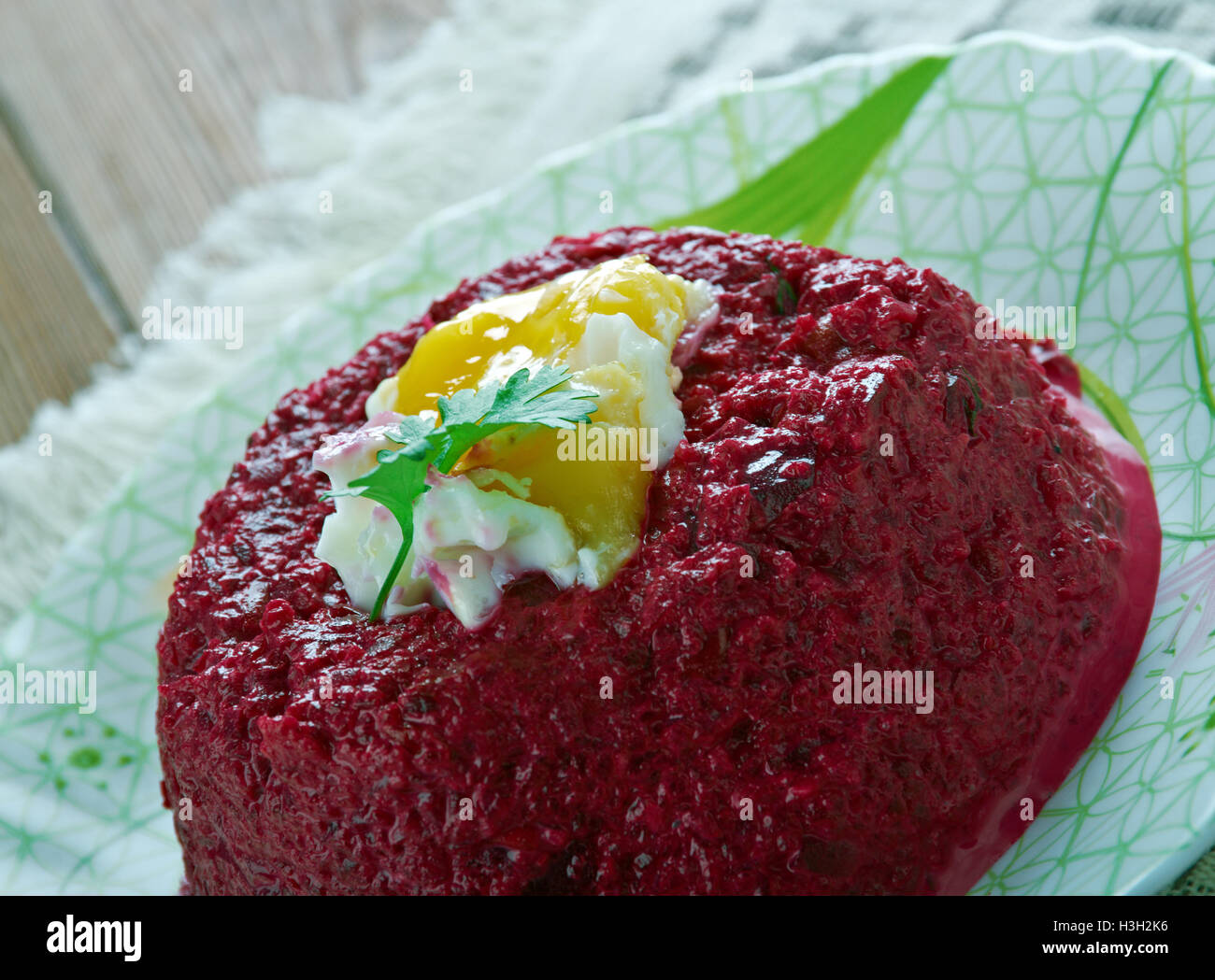 beetroot tartare close up . French cuisine Stock Photo