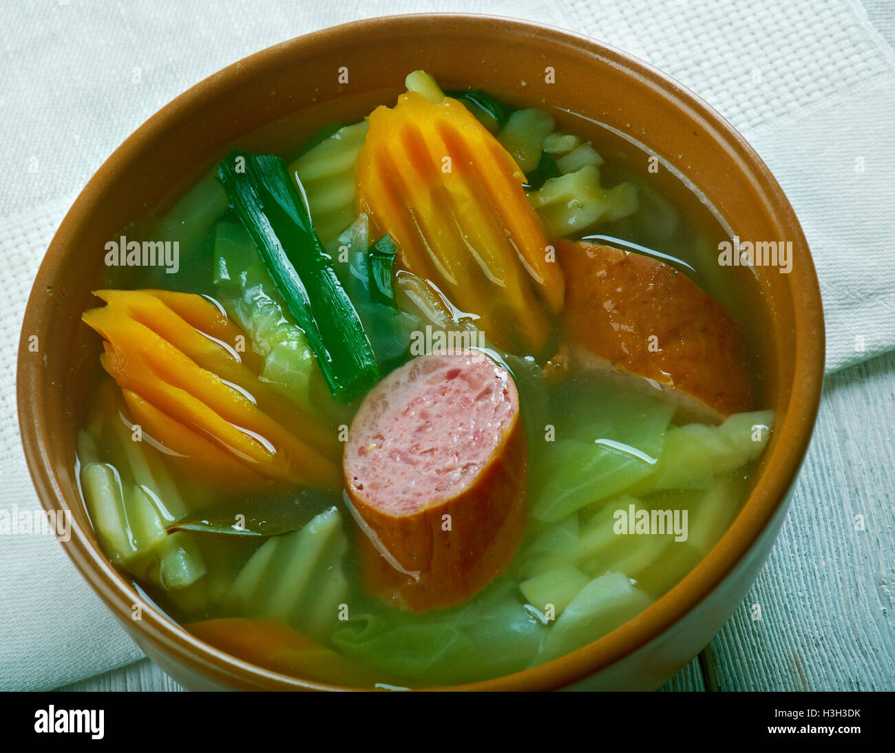 Pitter und Jupp - German soup with savoy cabbage and smoked sausage ...
