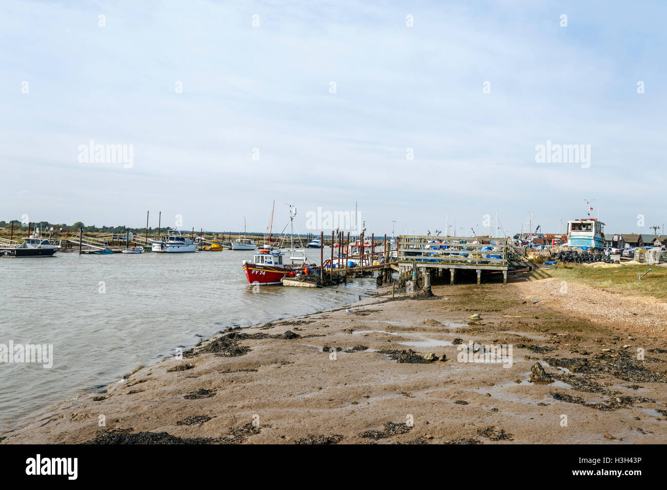 Boats moored at Southwold Harbour on the River Blyth, Southwold, Waveney District, Suffolk, East Anglia, UK Stock Photo
