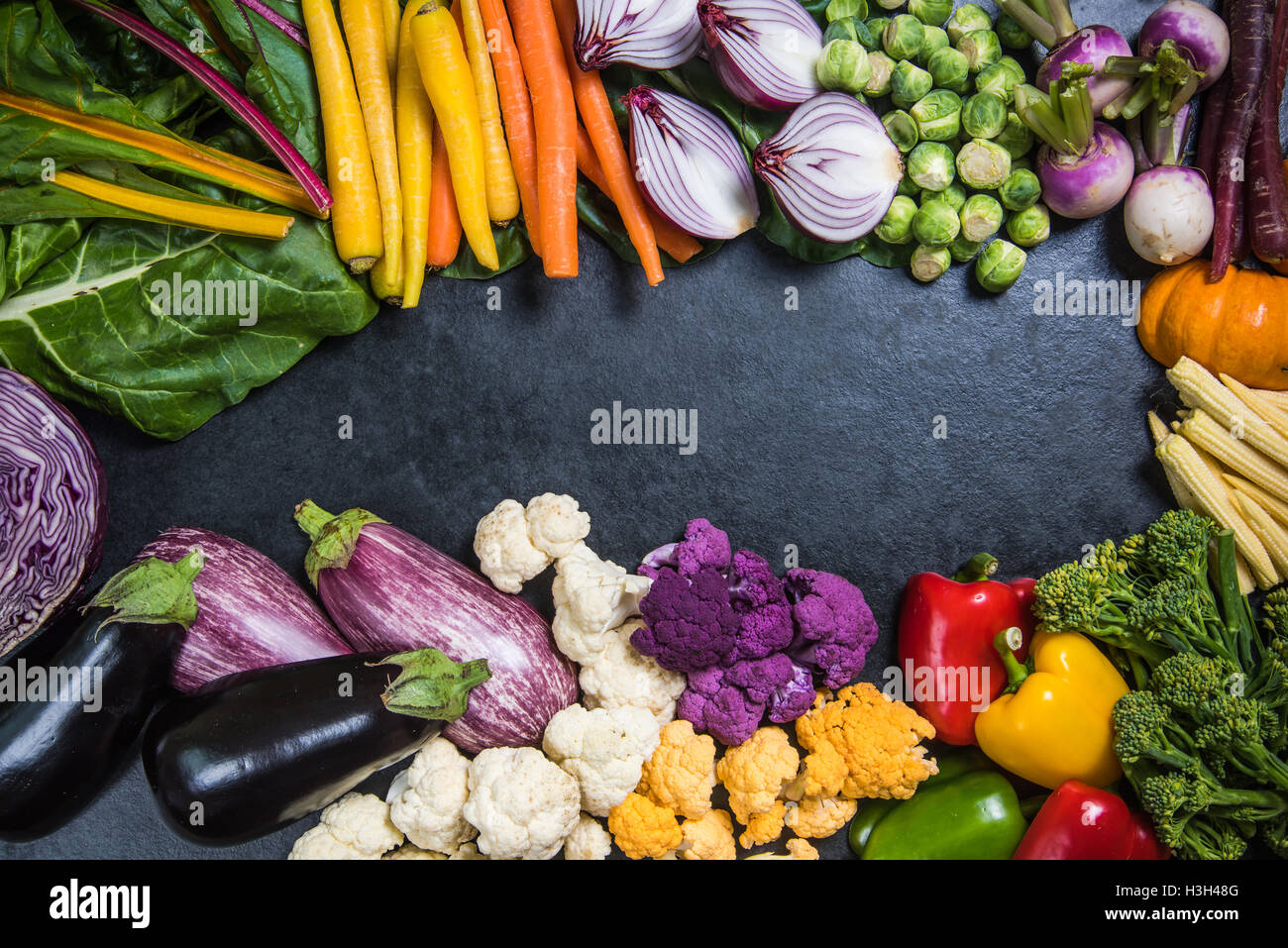 Vegetables copy space background, top view Stock Photo - Alamy