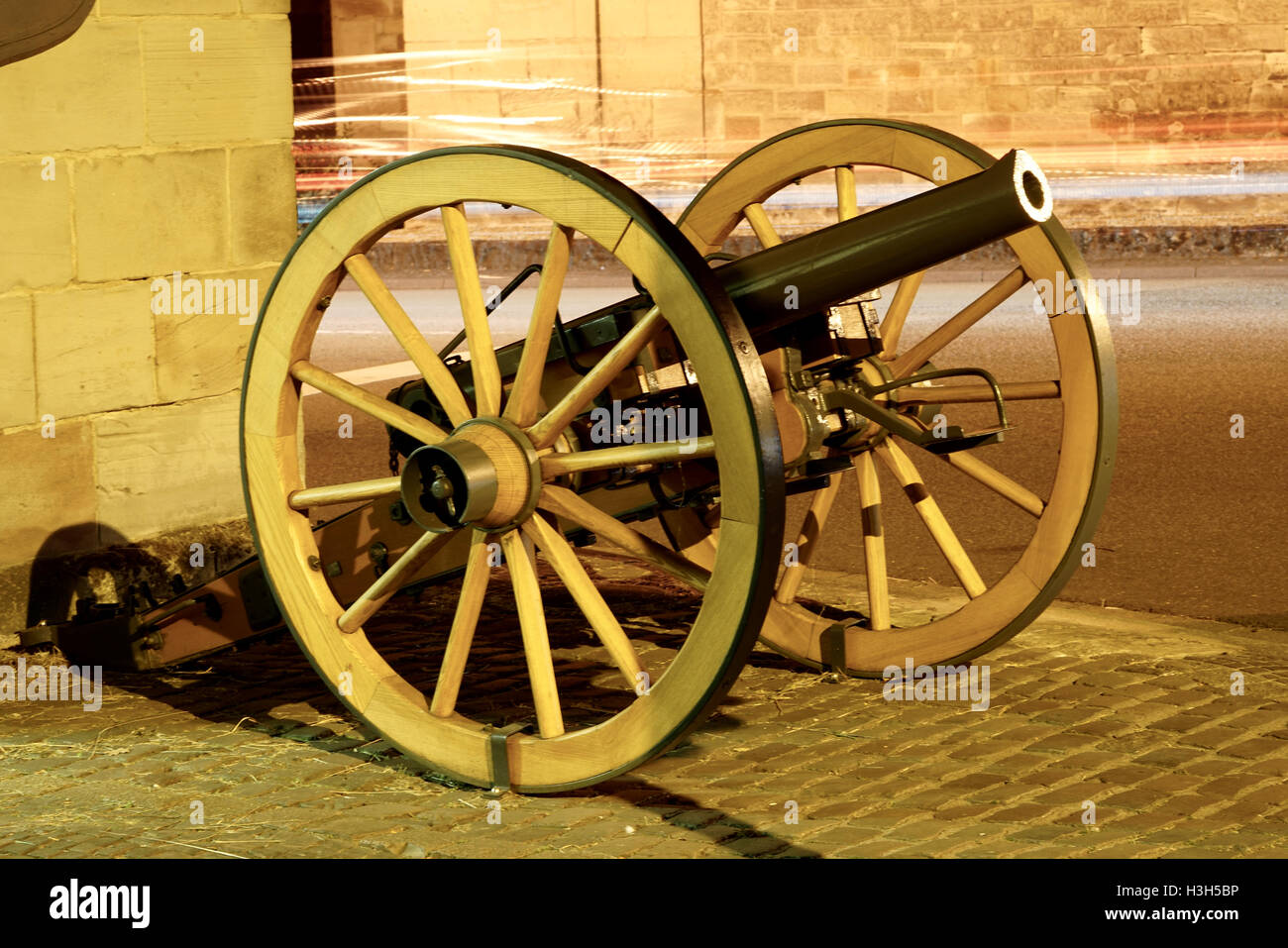 night view of a cannon by night, seen in Saarlouis, Germany Stock Photo