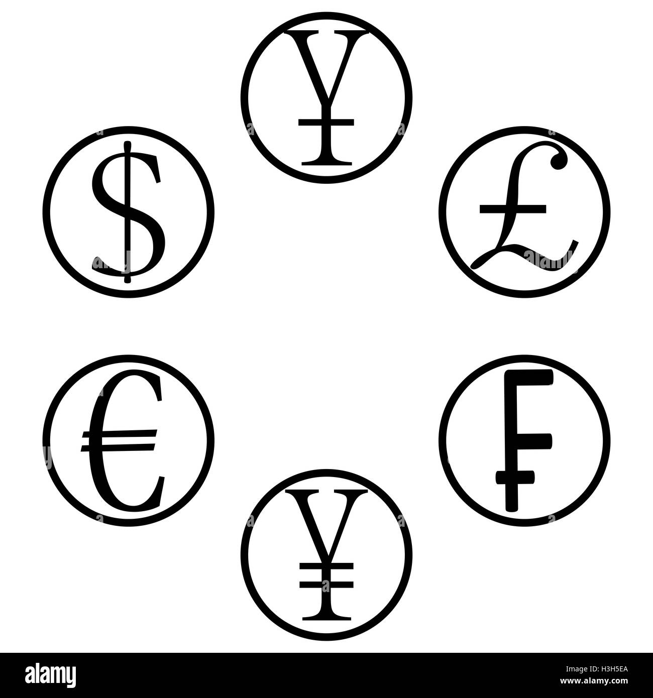 Currency basket icons. Yen and pound, yuan and eur, gbp and jpy money. Vector illustration Stock Photo